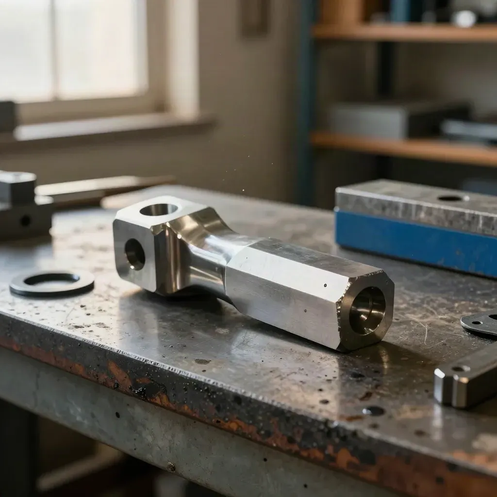 Pièce inox sur mesure près de son gabarit et d’un joint neuf, dans un atelier chaleureux.